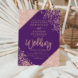 Ro guld glitter konfetti chic lila bröllop inbjudningar