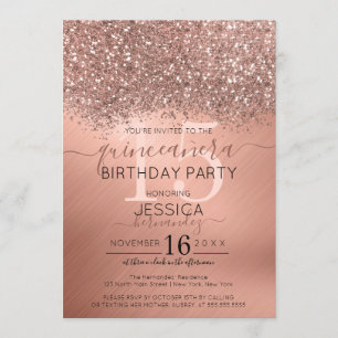 Ro Guld Glitter Konfetti Metallic Quinceañera Inbjudningar