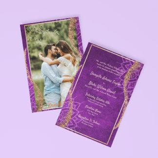 Ro Guld Glitter Lila Mandala Photo Bröllop Inbjudningar