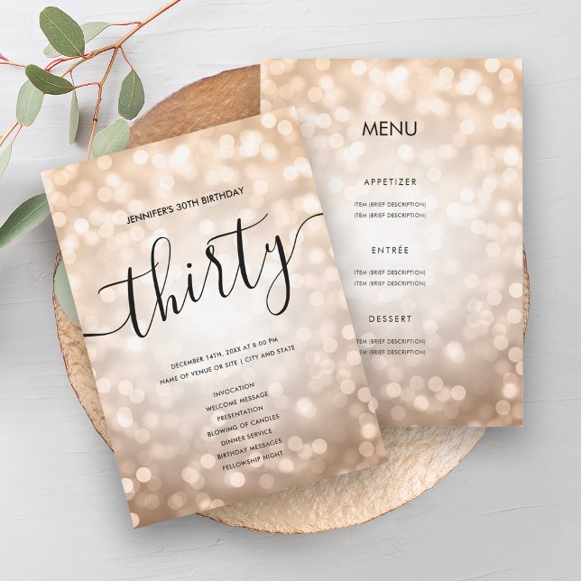 Ro Guld Glitter Ljus 30 Birthday Menu Program (Rose Gold Glitter Lights 30 Birthday Menu Program)