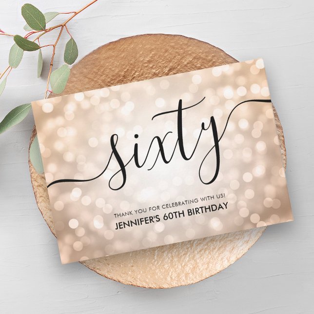 Ro Guld Glitter Ljus 60:e födelsedag Tack (Rose Gold Glitter Lights 60th Birthday Thank You)