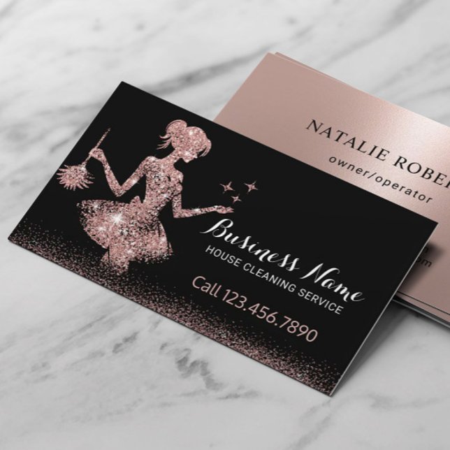 Ro Guld Glitter Maid Städning hushåll Visitkort (Skapare uppladdad)