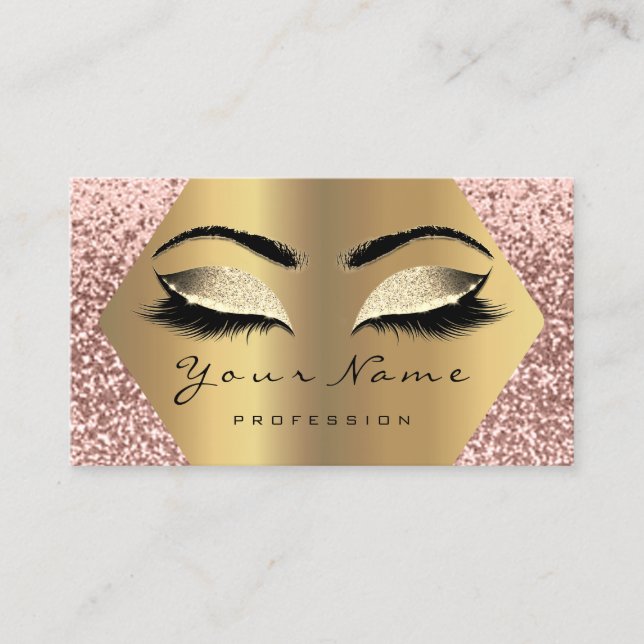 Ro Guld Glitter Makeup Artist Eyelash Logotyp Sepi Visitkort (Framsida)