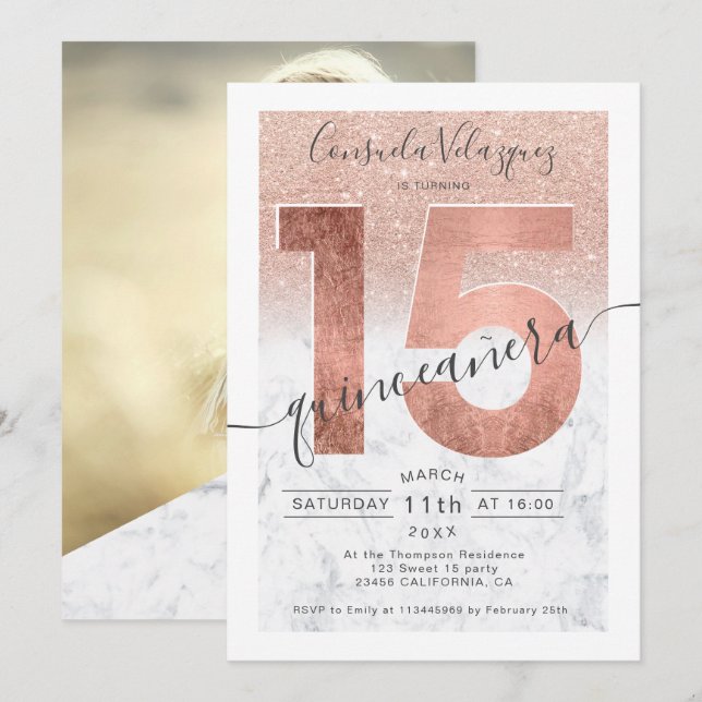 Ro guld glitter manusmaktaffärfotografi inbjudningar (Fram/baksida)