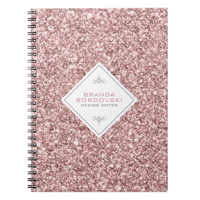 Ro Guld Glitter med vit geometrisk accent Anteckningsbok Med Spiral (Framsidan)