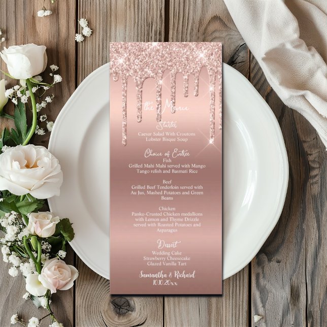 Ro Guld Glitter Metallic 4 x 9 tum Bröllop Menu Meny (Skapare uppladdad)