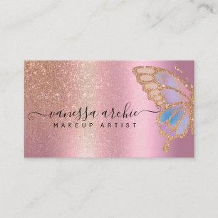 Ro Guld Glitter Metallic Foil Rainbow Butterfly Visitkort