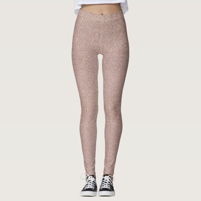 Ro Guld Glitter Metallic Söt Girly Sparkly Leggings (Framsida)