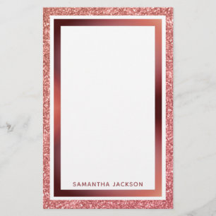 Ro Guld Glitter Metallisk Rosa Ram med Namn Brevpapper