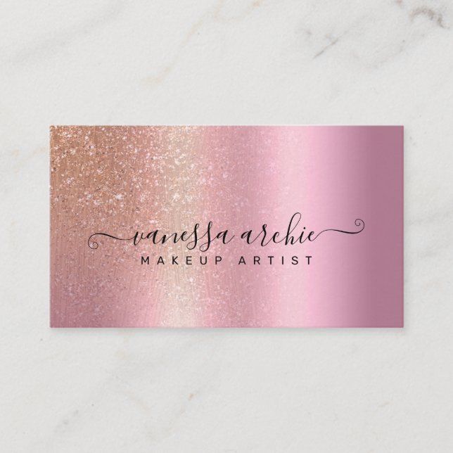 Ro Guld Glitter Metallisk Rosa Visitkort (Framsida)