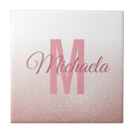 Ro Guld Glitter Modern Monogram - första Namn Kakelplatta