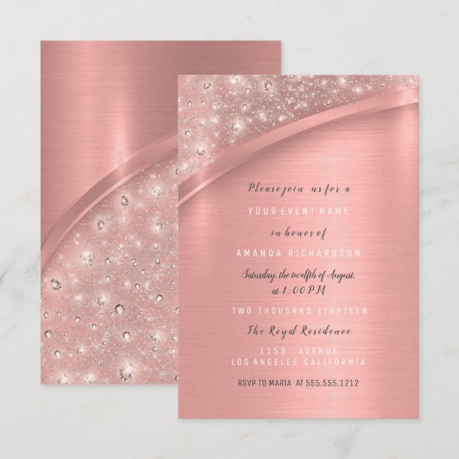 Ro Guld Glitter Möhippa  Birthday Sweet Inbjudningar (Fram/baksida)