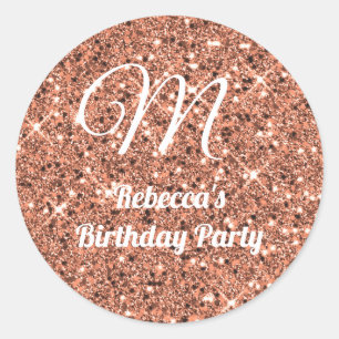 Ro Guld Glitter Monogram födelsedag Bröllop Runt Klistermärke