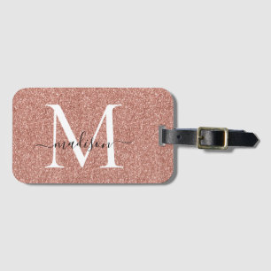 Ro Guld Glitter Monogram Girly Script Gnistra Bagagebricka