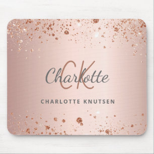 Ro guld glitter, monogram initails namn musmatta