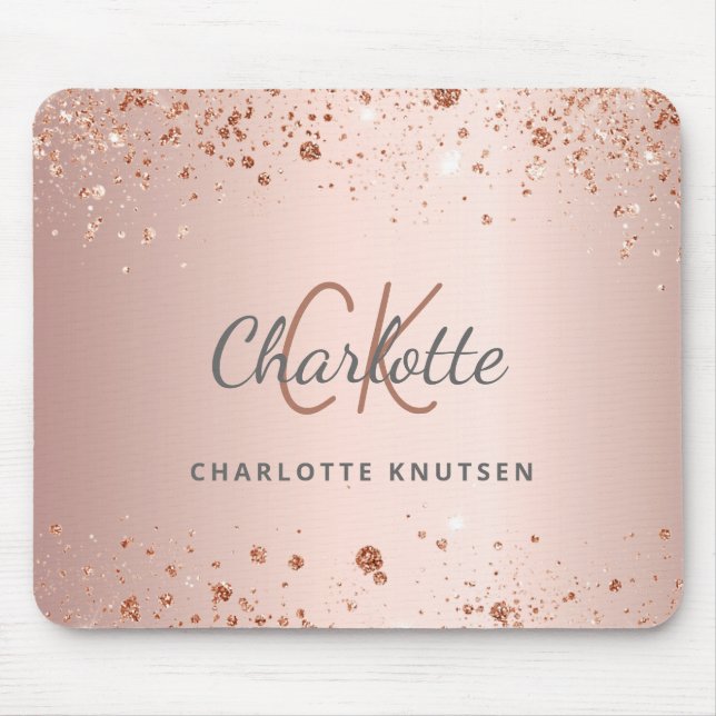 Ro guld glitter, monogram initails namn musmatta (Framsidan)