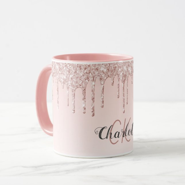 Ro guld  glitter monogram initialer-skript mugg (Framsida vänster)