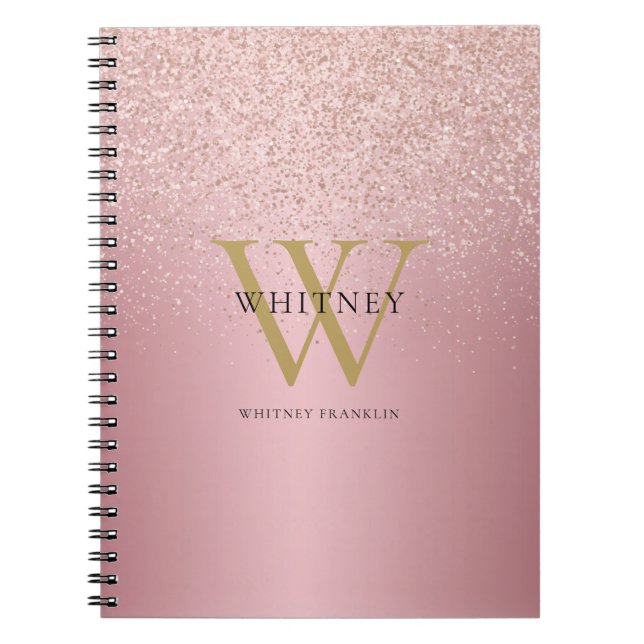Ro Guld Glitter Monogram Namn Anteckningsbok (Framsidan)