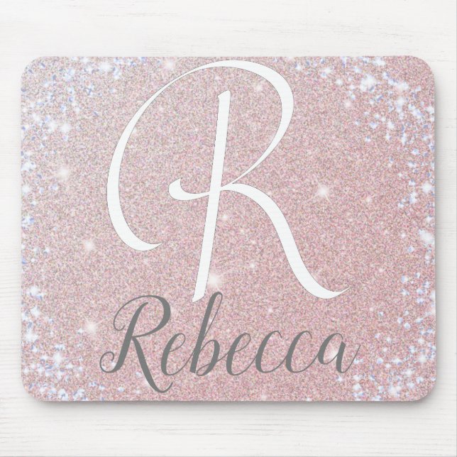 Ro Guld Glitter Monogram Namn musslor Musmatta (Framsidan)