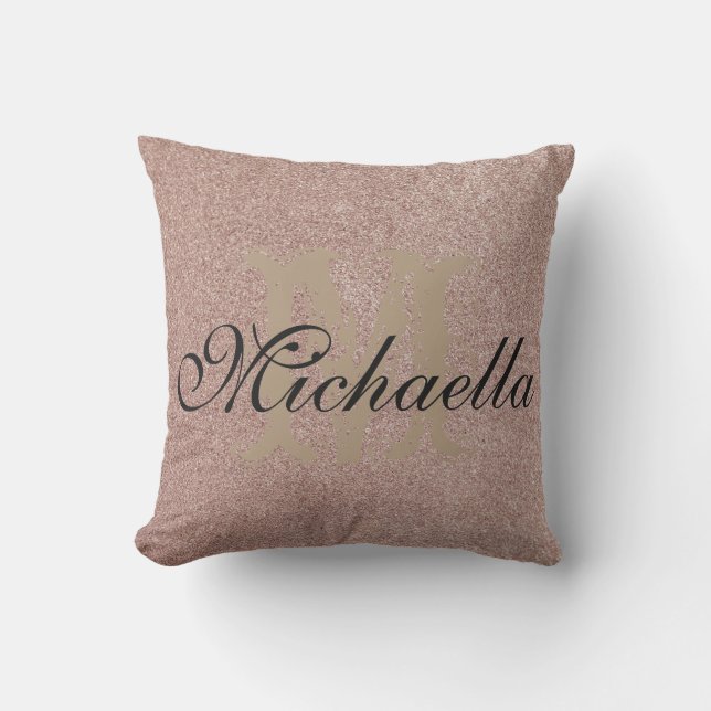 Ro Guld Glitter Monogram Namn Personlig Kudde (Framsida)