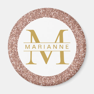 Ro Guld Glitter Monogram Namn Personlig Magnet