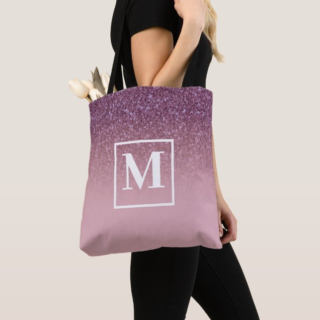 Ro Guld Glitter Monogram Tote Bag Tygkasse (Närbild)