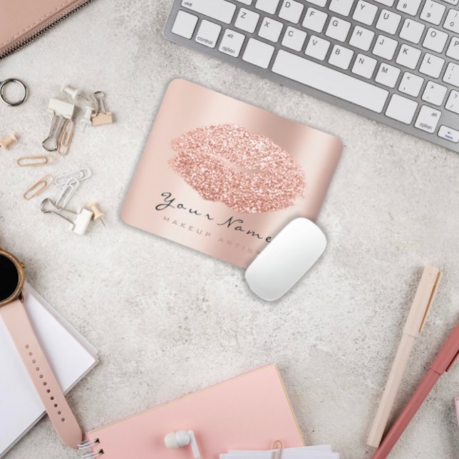 Ro Guld  Glitter Namn Makeup Läppar Kiss Musmatta (Rose Gold Blush Glitter Name Makeup Lips Kiss Mouse Pad)
