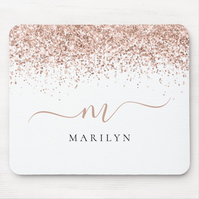 Ro Guld Glitter Namn Monogram Initial Musmatta (Framsidan)