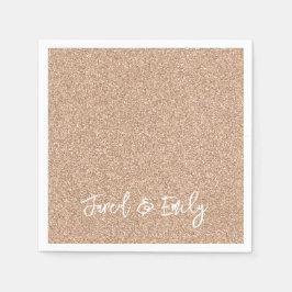 Ro Guld Glitter NAMN och NAMN Elegant Chic Bröllop Pappersservett