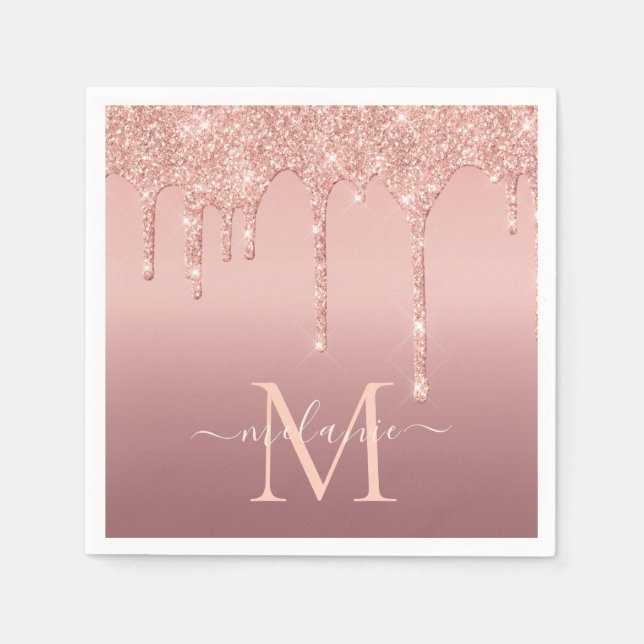 Ro Guld Glitter Napkins med Anpassningsbar Brev Na Pappersservett (Framsidan)