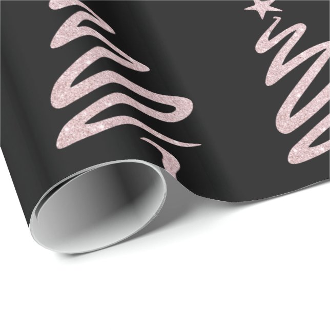 Ro Guld Glitter och Black Julgran, Mönster Presentpapper (Rullad Hörn)