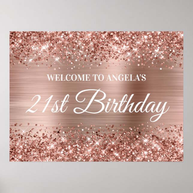 Ro Guld Glitter och Foil 21:a födelsedag Välkommen Poster (Framsidan)