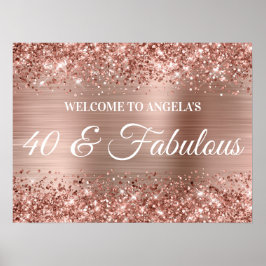 Ro Guld Glitter och Foil 40 & Fabulous Welcome Poster