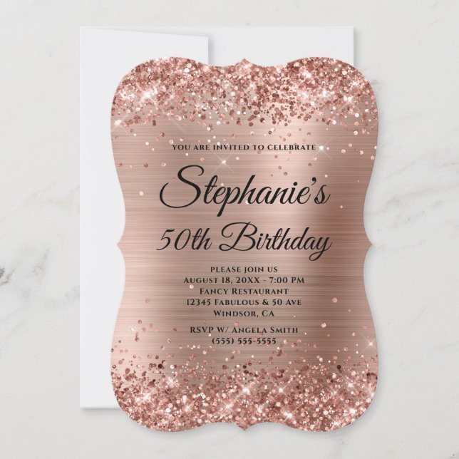 Ro Guld Glitter och Foil Finare Monogrammed Inbjudningar (Framsida)