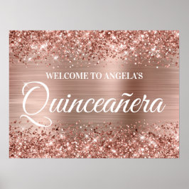 Ro Guld Glitter och Foil Quinceanera Välkommen Poster