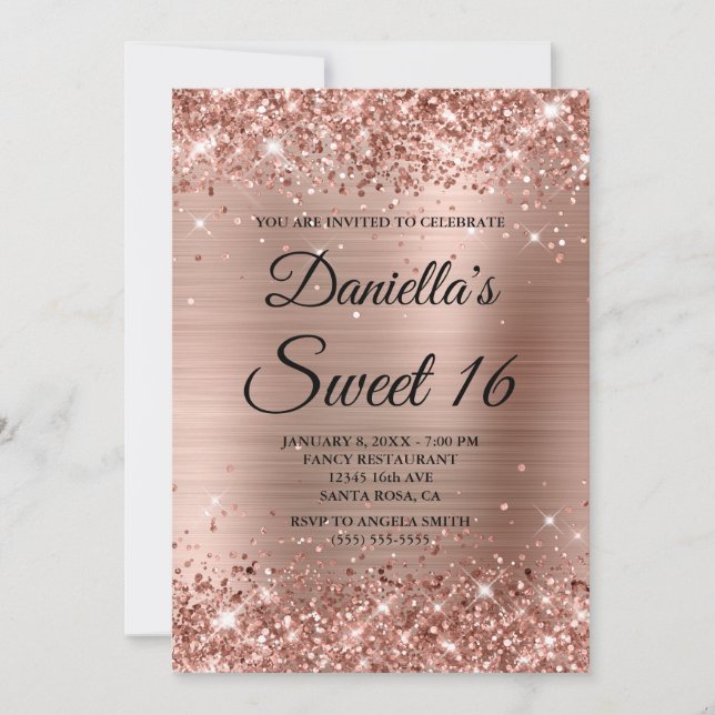 Ro Guld Glitter och Foil Sweet 16 Inbjudningar (Framsida)