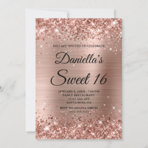Ro Guld Glitter och Foil Sweet 16 Inbjudningar