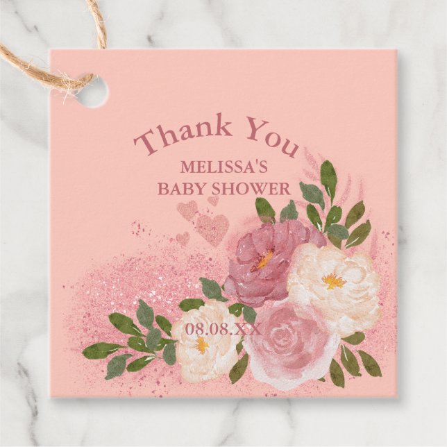 Ro Guld Glitter och Glam Anpassningsbar Gåvor Etiketter (Framsida)