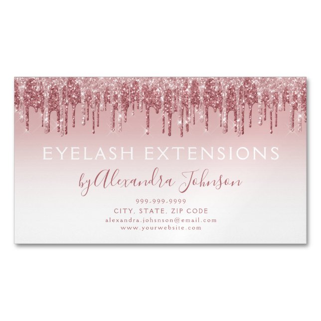Ro Guld Glitter och Gnistra Eyelash Extension Magnetiska Visitkort (Framsida)