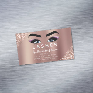 Ro Guld Glitter och Gnistra Eyelash Extension Magnetiska Visitkort