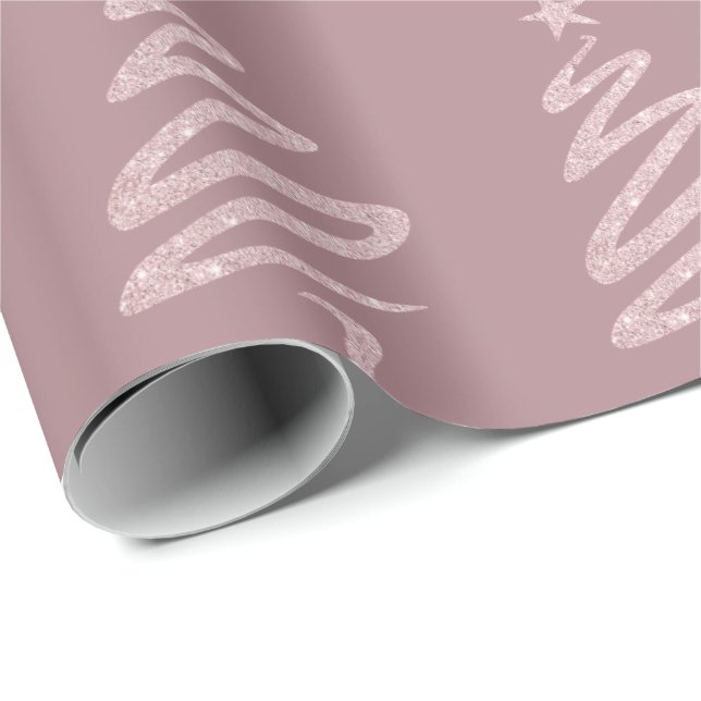 Ro Guld Glitter och Lila Julgran Mönster Presentpapper (Rullad Hörn)