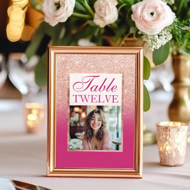Ro Guld Glitter och Rosa Ombre Sweet 16 Bordsnummer (Rose Gold Glitter and Pink Ombre Sweet 16 Table Number)