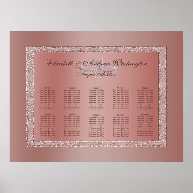 Ro Guld Glitter och Silver Bröllop Ringar Poster (Framsidan)