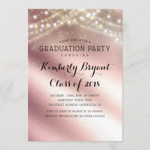 Ro Guld Glitter och Sring Ljus Studenten Inbjudningar