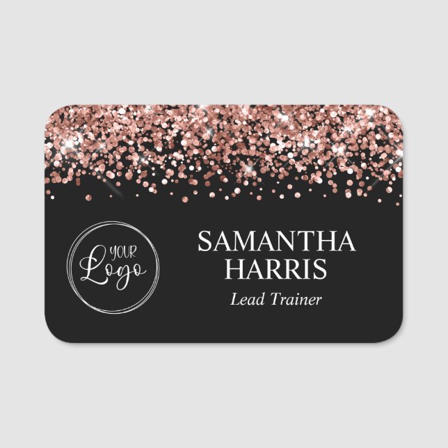Ro Guld Glitter och Svarta Logotypen Namnbricka (Framsida)