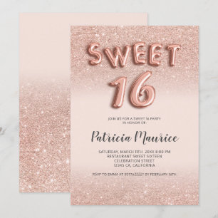 Ro guld glitter ombre brev rosa chic söt 16 inbjudningar