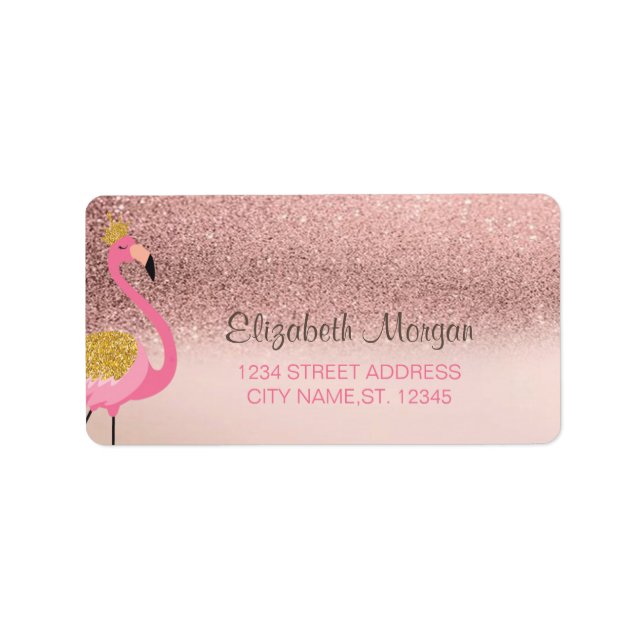 Ro Guld Glitter Ombre Rosa Flamingo Label Adressetikett (Framsidan)