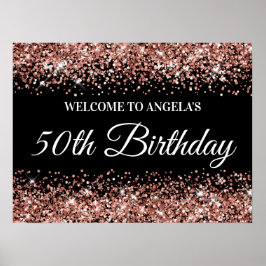 Ro Guld Glitter på den svarta 50:e födelsedagen Poster