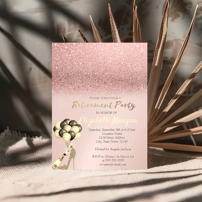 Ro Guld Glitter Pension Party Inbjudningar (Skapare uppladdad)