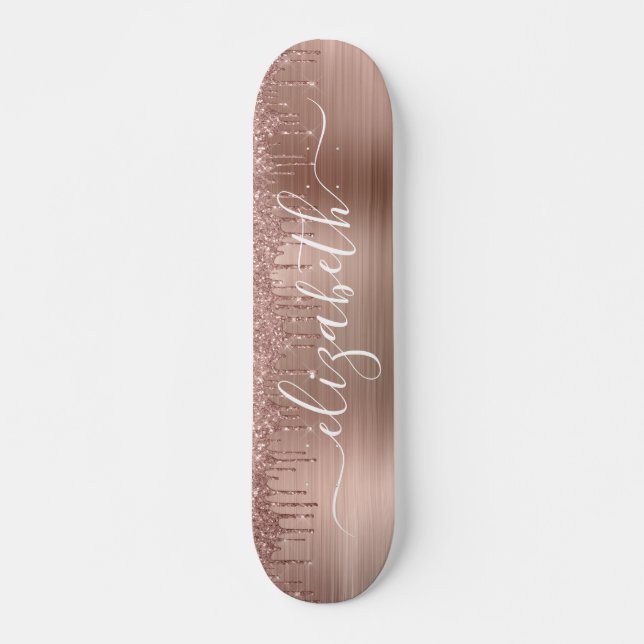 Ro Guld, Glitter Personlig Mini Skateboard Bräda 18,5 Cm (Framsida)